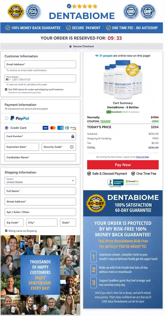 DentaBiome Order Page — Choose Your Package — Secure Checkout